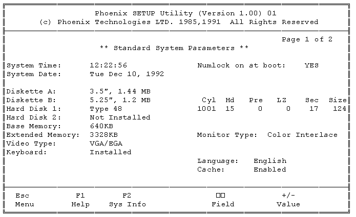Bios main screen